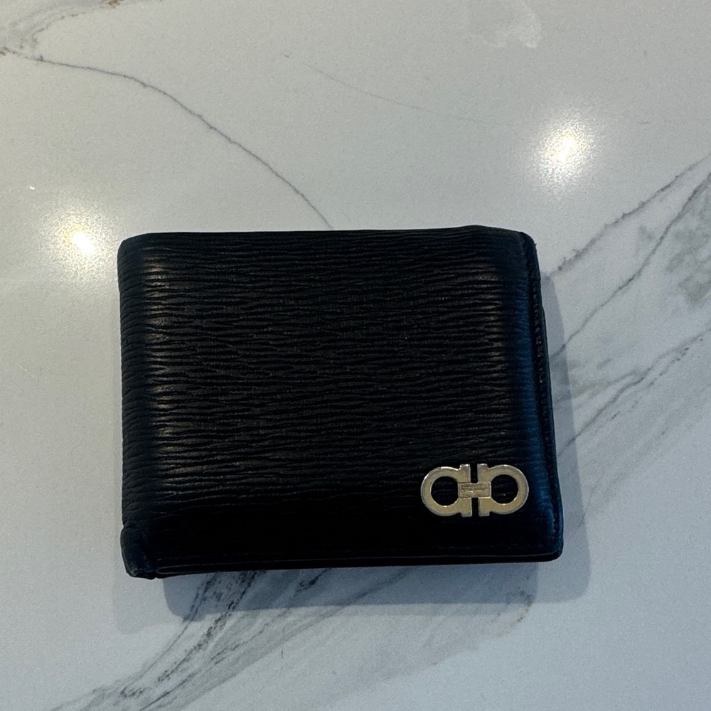 Black Ferragamo Leather Wallet with Silver Accent